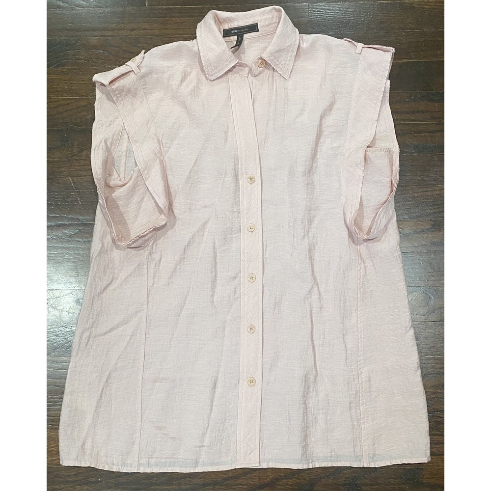BCGB MAXAZRIA THEONA Oversized Button Front Gauze Tunic Shirt S Flutter Sleeves
